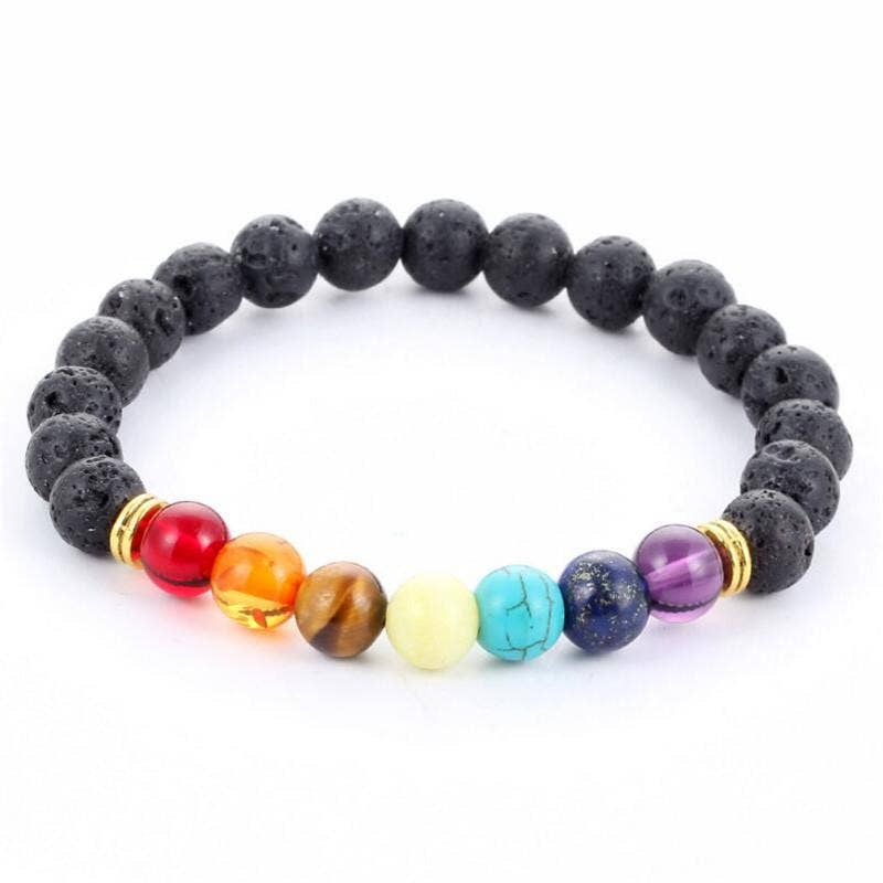 7 Chakra Semi-precious Gemstone and Lava Diffuser Bracelet