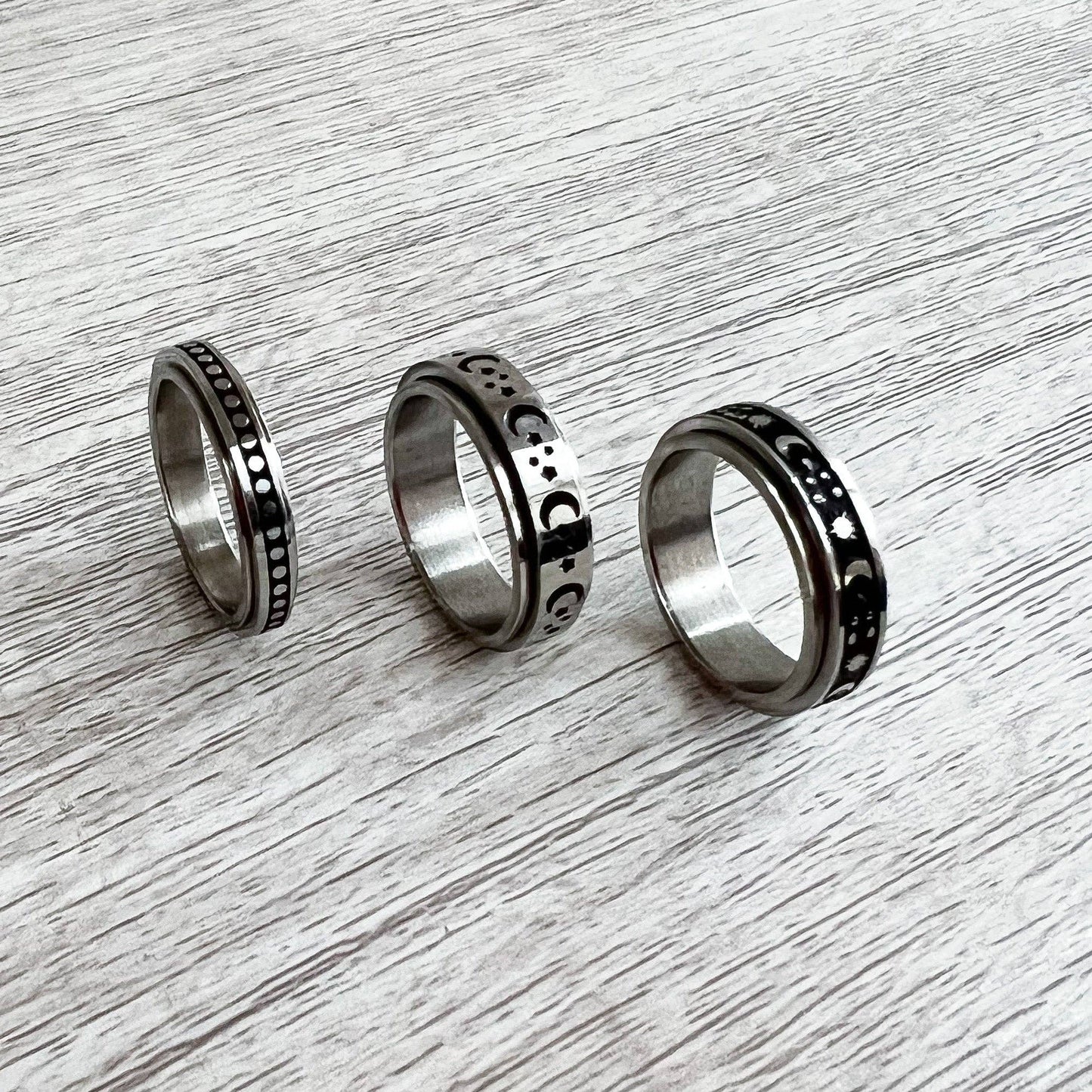 Star & Moon Stamped Spinner Fidget Rings