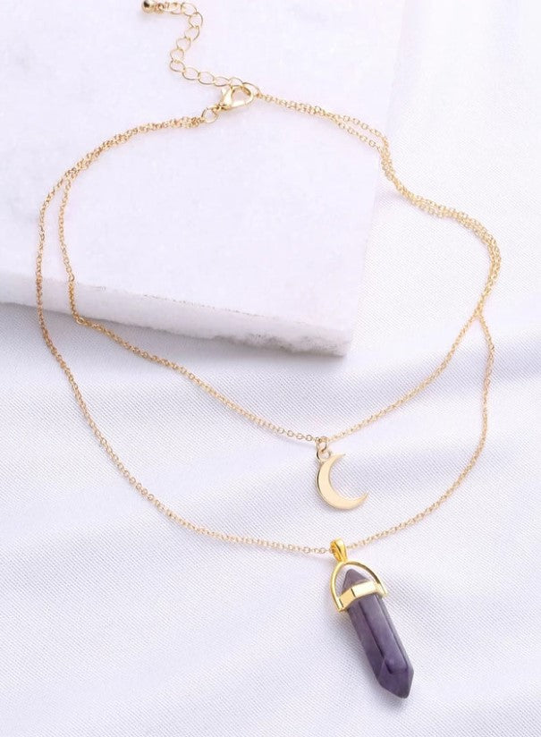 Crescent Moon & Amethyst Pendent
