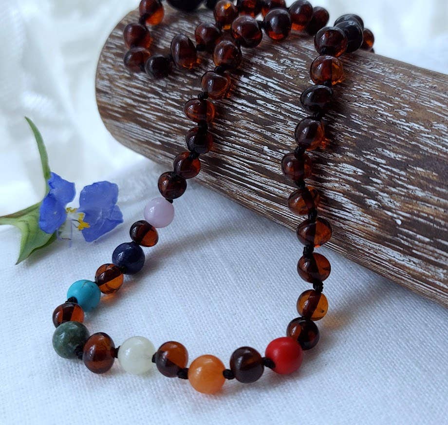 12" Polished Cherry Rainbow Baltic Amber Necklace multi-use