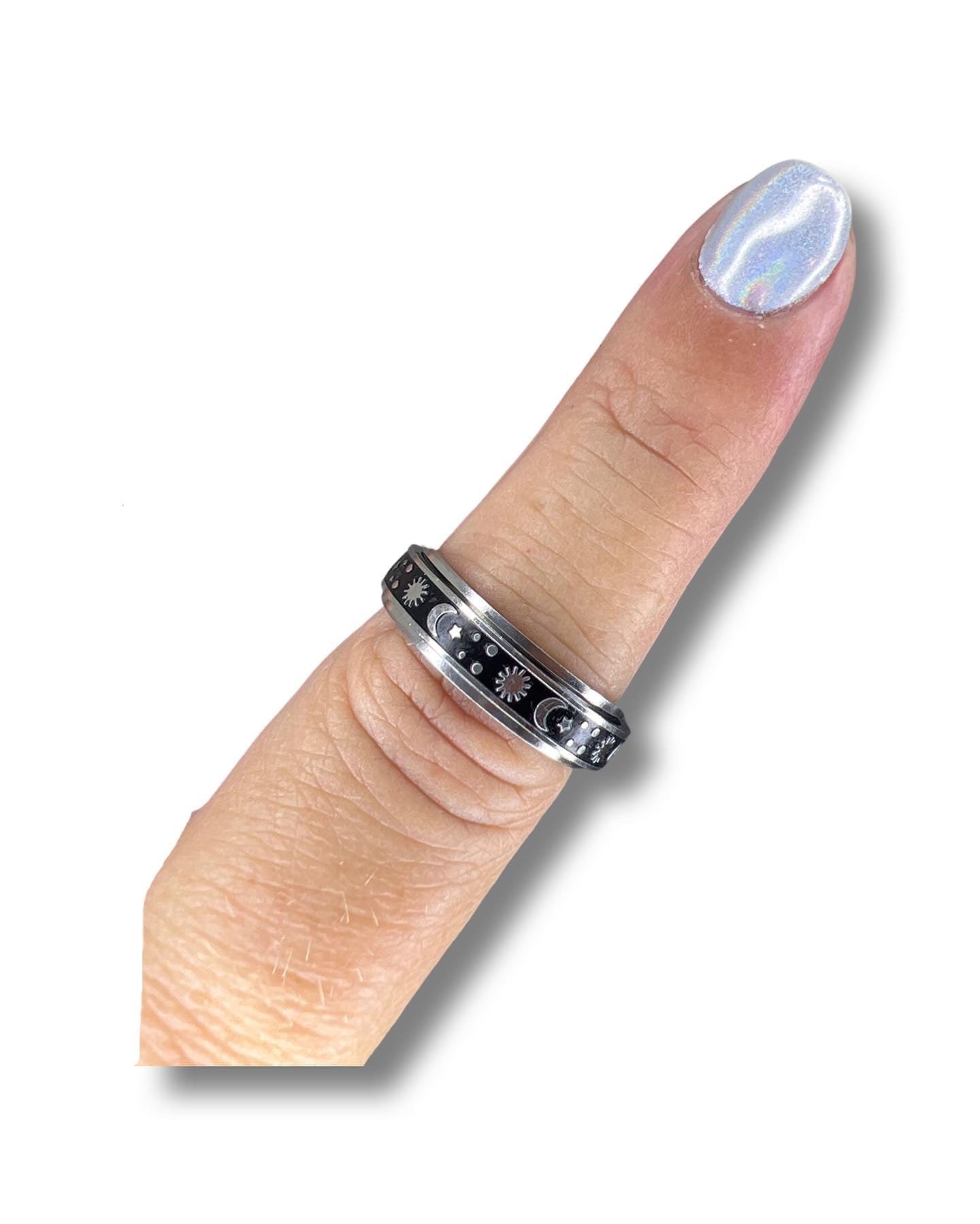 Star & Moon Stamped Spinner Fidget Rings