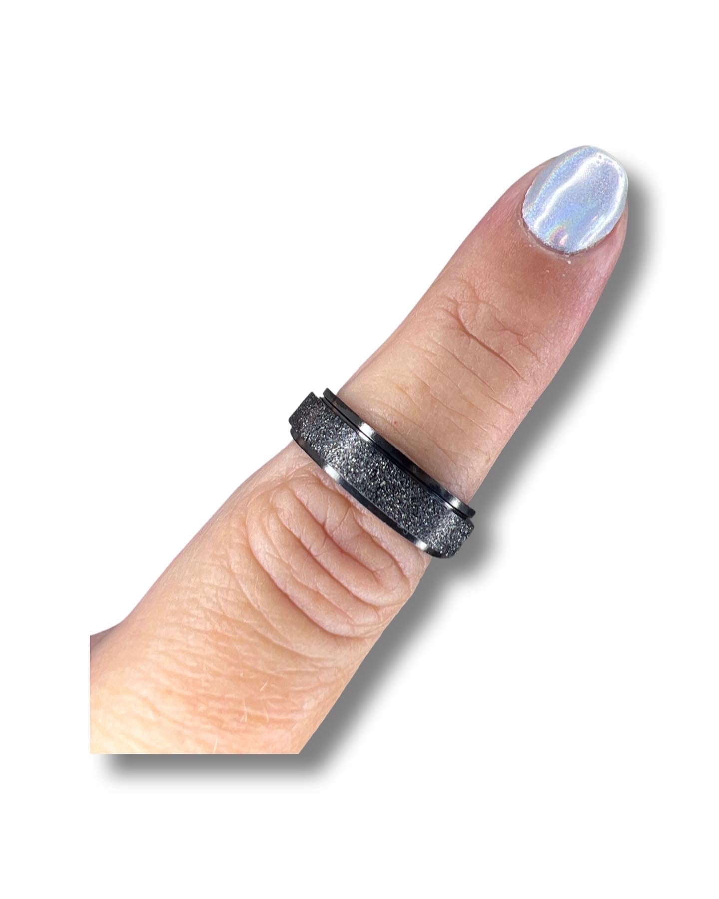 Stainless Steel Spinner Rings-Black Sparkle